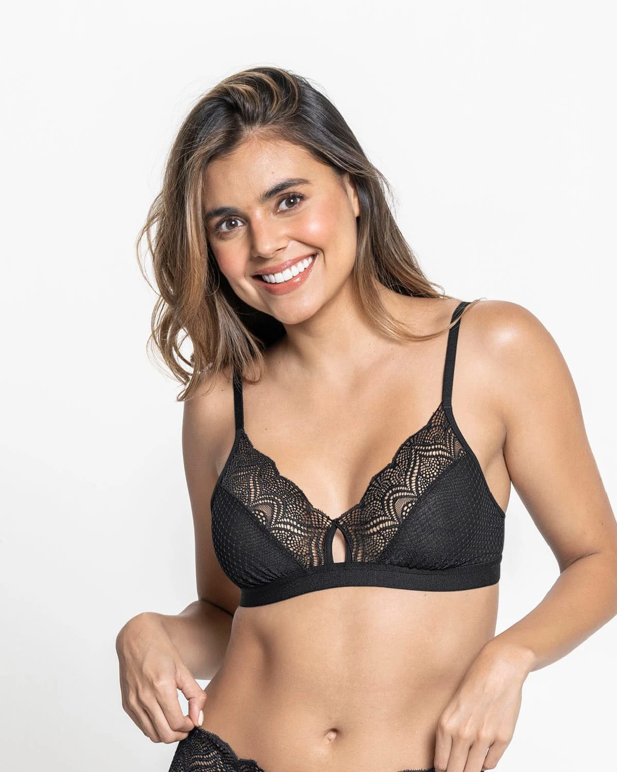 Triangle Lace Bralette With Buttonhole Cutout 1 Triangle Lace Bralette With Buttonhole Cutout