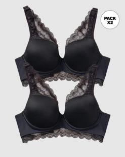 2-Pack Deep Coverage Soft Lightly-Lined Lace Underwire Bras