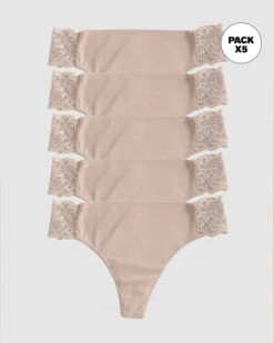 5-Pack Lace Side Seamless Thong Knickers