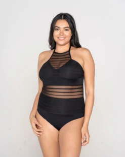 One-Piece Striped Mesh Overlay Slimming Swimsuit -Tempt Lingerie Shop 190980BL 700 1200x1500 2022 1