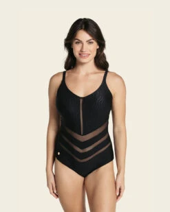 Slimming Swimsuit In Shiny And Textured Fabric